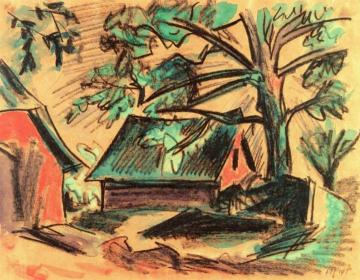 Landscape with Houses Artwork by Hermann Max Pechstein