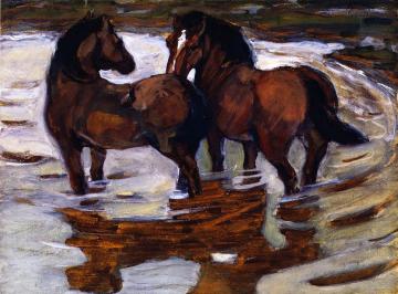 Two Horses At A Watering Place Artwork by Franz Marc