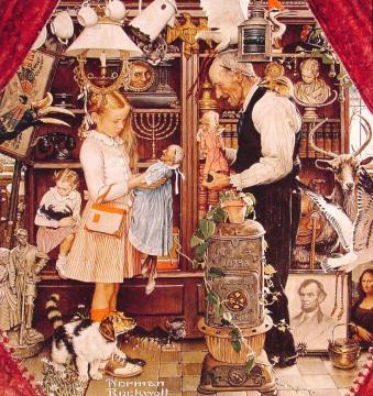 April Fool Girl With Shopkeeper Artwork by Norman Rockwell
