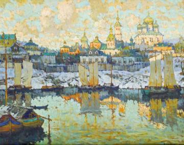 Harbor at Sunset Artwork by Konstantin Gorbatov