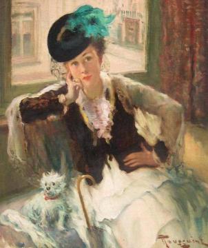 Girl with Dog Artwork by Fernand Toussaint