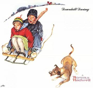 Downhill Daring Artwork by Norman Rockwell