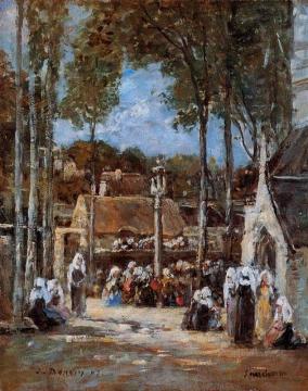 Local Pilgrimmage at Landerneau Artwork by Eugène-Louis Boudin