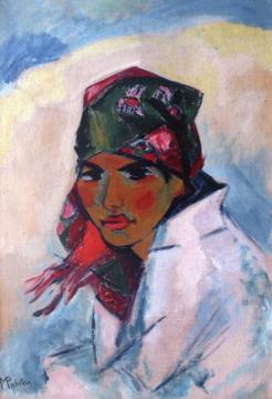 Lotte with Head Scarf Artwork by Hermann Max Pechstein