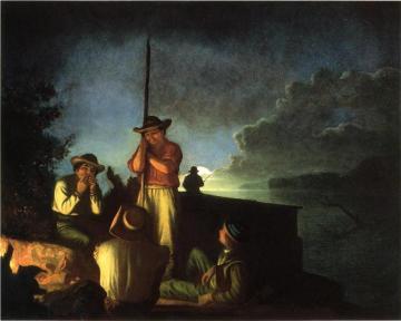 Wood-boatmen On A River Artwork by George Caleb Bingham