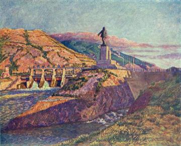 Hydroelectric Power Plant and a Statue of Lenin Artwork by Ilya Mashkov