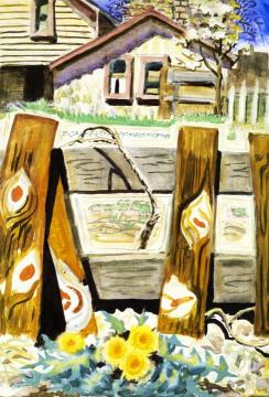 Fence Posts Artwork by Charles Burchfield