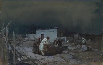 Moonlit Villagers Artwork by Stepan Kolesnikov