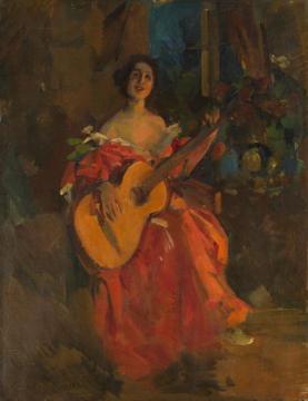 Lady With A Guitar Artwork by Constantin Alexeevich Korovin