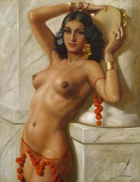 Oriental Dancer With Tambourine Artwork by Marcel René Herrfeldt