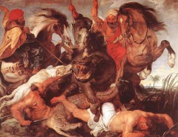 Hippopotamus and Crocodile Hunt Artwork by Peter Paul Rubens