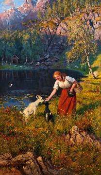 Milkmaid With Goats Artwork by Hans Dahl