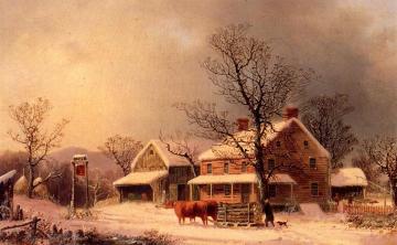 Oxen Hauling Logs on a Sled Artwork by George Henry Durrie