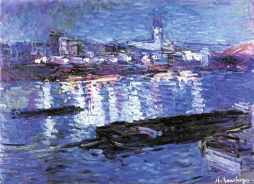 The Seine by Night outside Gare de Lyon Railway Station Artwork by Nicolas Tarkhoff