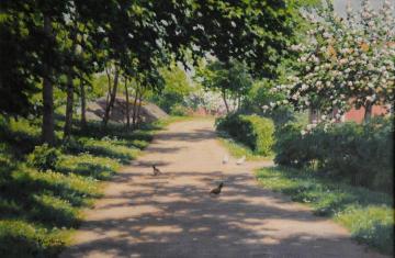 Summer Road with Chickens Artwork by Johan Krouthén