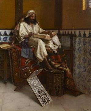 Reading The Koran Artwork by Rudolf Ernst