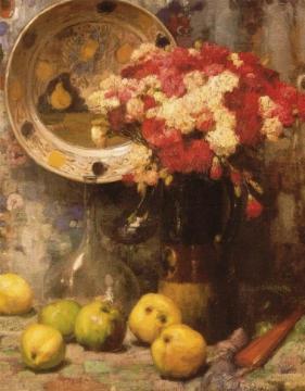 A Still-life With Flowers And Apples Artwork by Fernand Toussaint