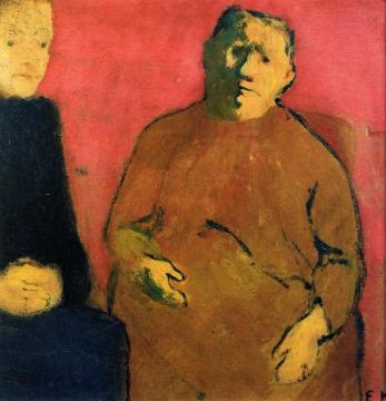 Mother and Daughter against a Red Background Artwork by Edouard Vuillard