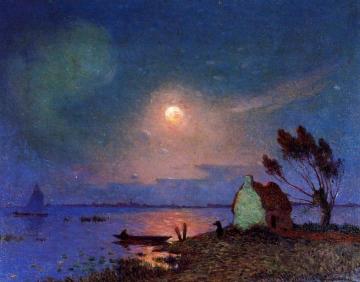Pont-Aven in the Moonlight Artwork by Ferdinand du Puigaudeau