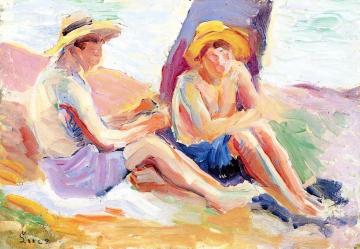 Two Children on the Beach Artwork by Maximilien Luce