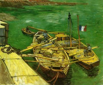 Quay with Men Unloading Sand Barges Artwork by Vincent Van Gogh