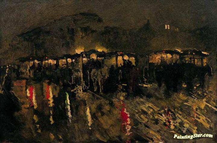 Horse Trams on Dam Square in Amsterdam at Night Artwork by George Heidrik Breitner