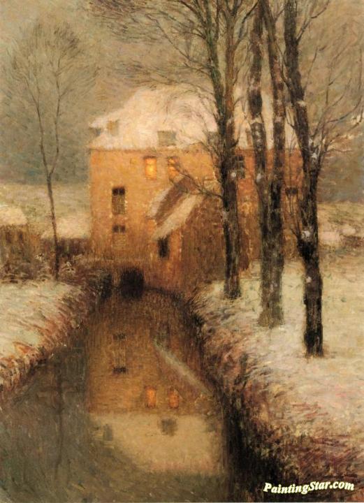 The Canal, Snow Artwork by Henri Le Sidaner
