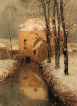 The Canal, Snow Artwork by Henri Le Sidaner