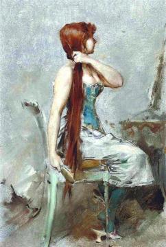 Red-haired Girl At Her Toilet Artwork by Frederik Henrdik Kaemmerer