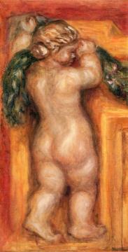 Figures of Little Boys Carrying a Garland of Flowers; One of a Pair of Paintings Artwork by Pierre Auguste Renoir