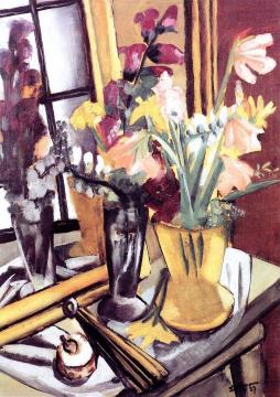 Still LIfe with Violet Dahlias Artwork by Max Beckmann