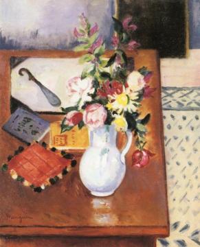 Corner of a Table, Pink Flowers Artwork by Henri Manguin