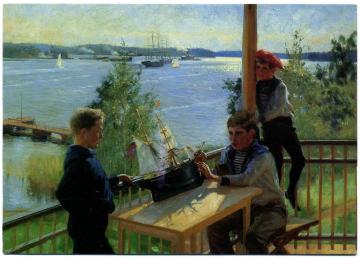 The Eklöf Boys On The Veranda Of Villa Sjökulla Artwork by Albert Edelfelt