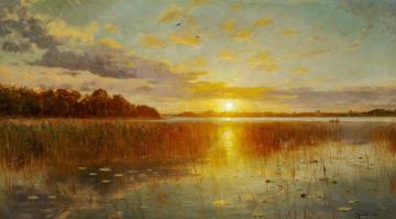 Sunset Over A Danish Fjord Artwork by Peder Mork Monsted