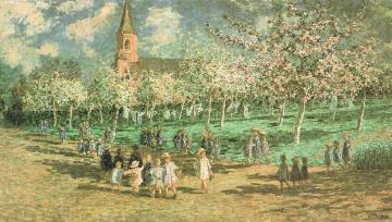 Verger En Fleur Et écoliers Artwork by Jenny Montigny