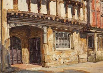 A Village House With Half-timbered Overhang, Lacock, Wiltshire Artwork by Frank Moss Bennett