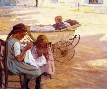 Minding Baby Artwork by Helen Galloway McNicoll