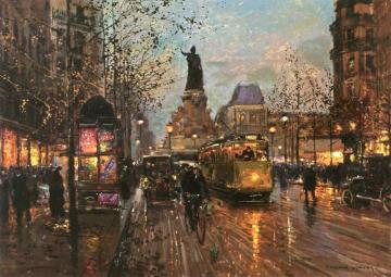 Place de la Republique and Rue du Temple, Paris Artwork by Edouard Léon Cortes