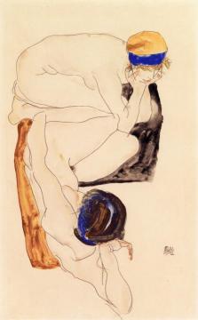 Two Reclining Figures Artwork by Egon Schiele