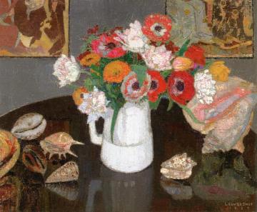 Bouquet of Anemones in a Pitcher and Sea Shells Artwork by Leon De Smet