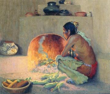 By The Fire Artwork by E. Irving Couse