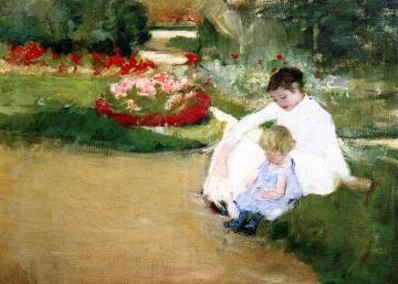 Woman and Child Seated in a Garden Artwork by Mary Cassatt