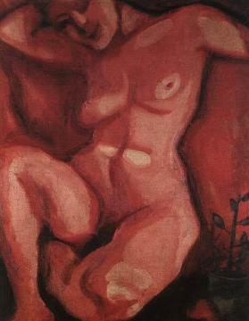 Red Nude Sitting Up Artwork by Marc Chagall