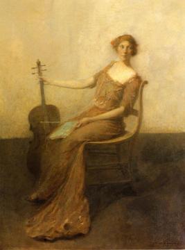 Young Woman with Violincello Artwork by Thomas Wilmer Dewing