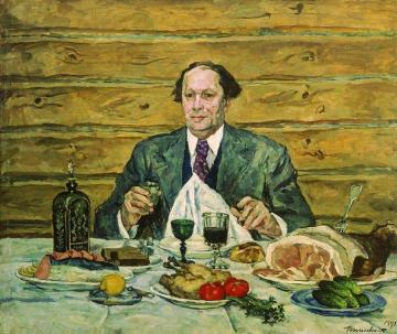 Aleksei Tolstoi visiting the artist Artwork by Pyotr Konchalovsky