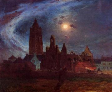The Bourg-de-Batz Church under the Moon Artwork by Ferdinand du Puigaudeau