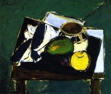 Still Life with Ceramic Bowl on Green Background Artwork by Alfred Henry Maurer