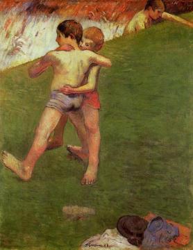 Breton Boys Wrestling Artwork by Paul Gauguin
