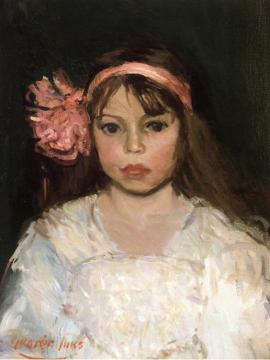Girl With Pink Ribbon Artwork by George Benjamin Luks
