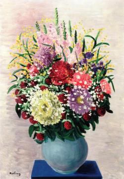 Flowers in a Green Vase Artwork by Moise Kisling